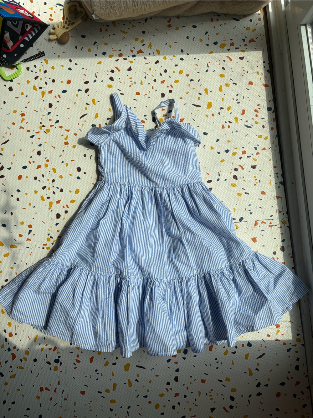 Polo by Ralph Lauren Light Blue & White Seersucker Ruffle Sundress